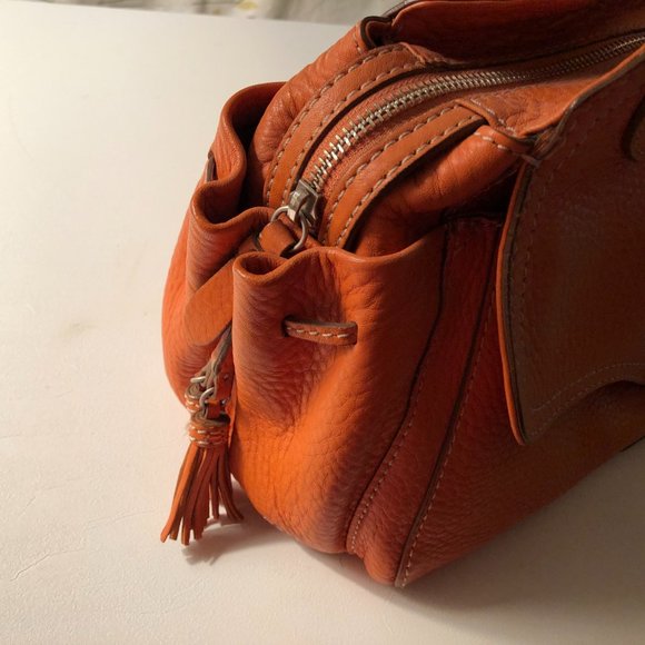 Cole Haan Orange Pebble Leather Satchel - Picture 7 of 8